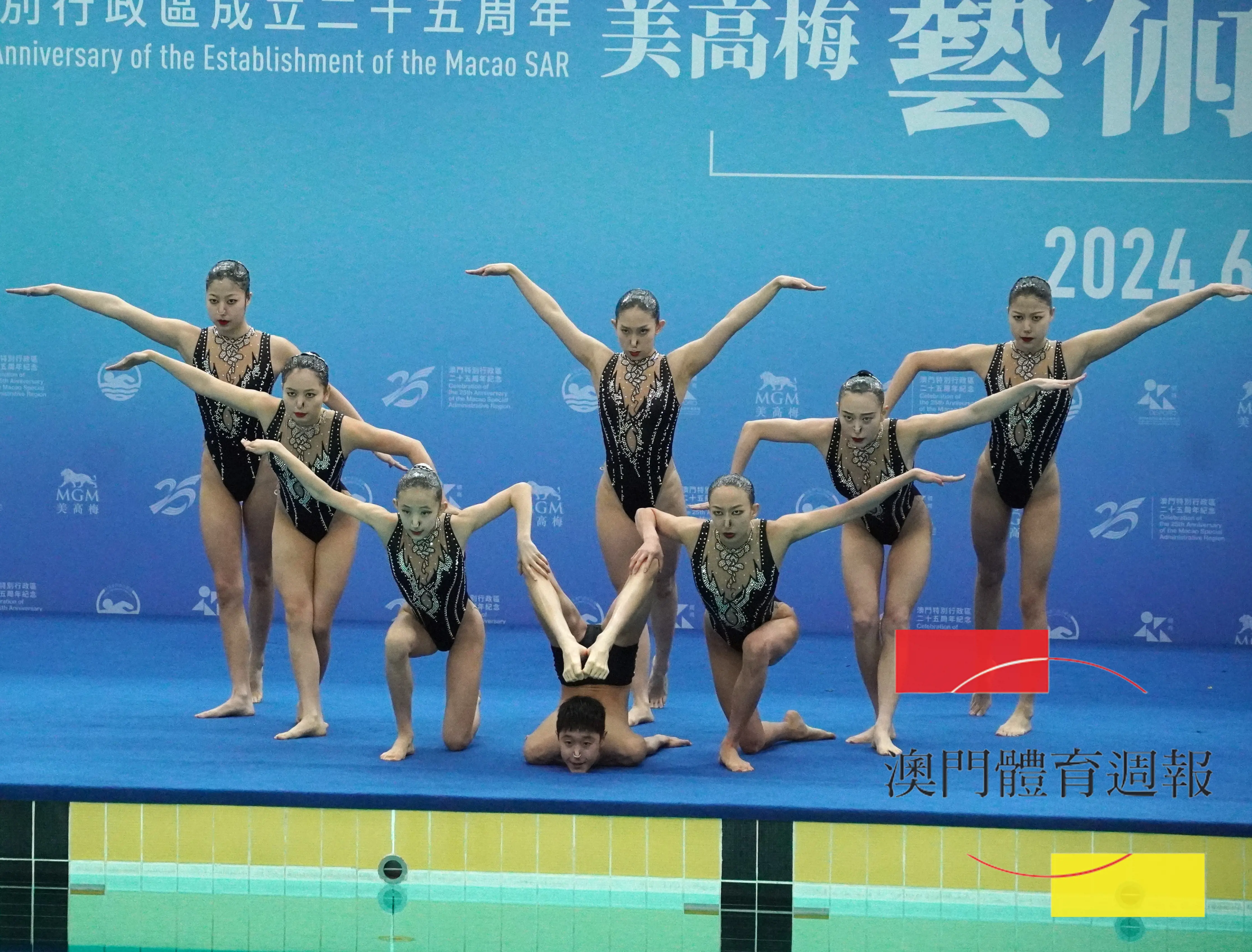 北京隊演出集體項目「鷹」，下水前擺出一個鷹的姿態。.JPG